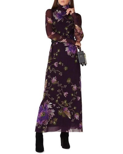 Fuzzi Floral Long Sleeve Maxi Dress - Purple