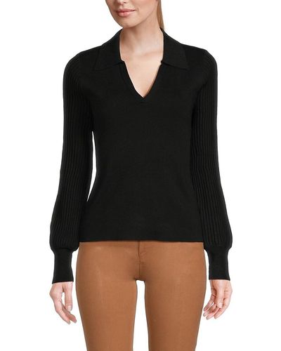 Calvin Klein Collared Puff Sleeve Sweater - Black