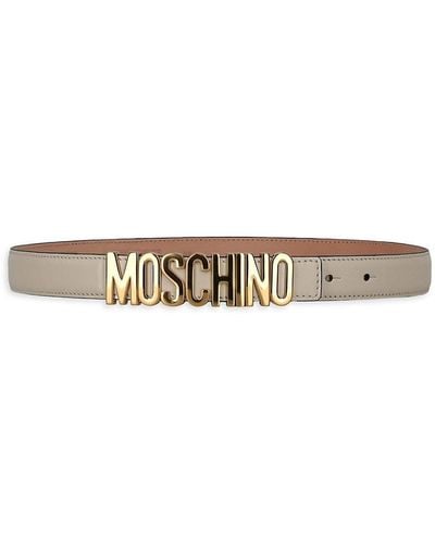 Moschino Plaque Logo Leather Belt - White