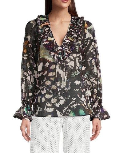 black blouse with butterflies