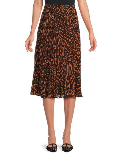St. John Dkny Leopard Print Pleated Midi Skirt - Brown
