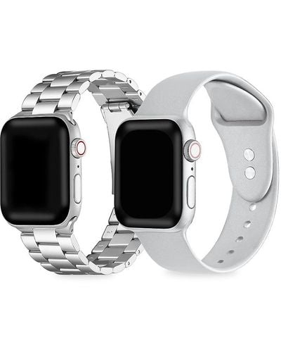 The Posh Tech 2-pack Stainless Steel & Silicone Apple Watch Replacement Bands/38mm/40mm/41mm - White