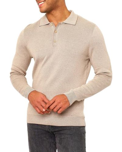 VELLAPAIS Long Sleeve Tipped Jumper Polo - Brown