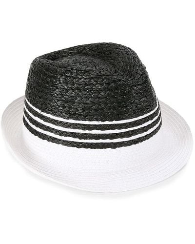 La Fiorentina Striped Straw Fedora Hat - Black
