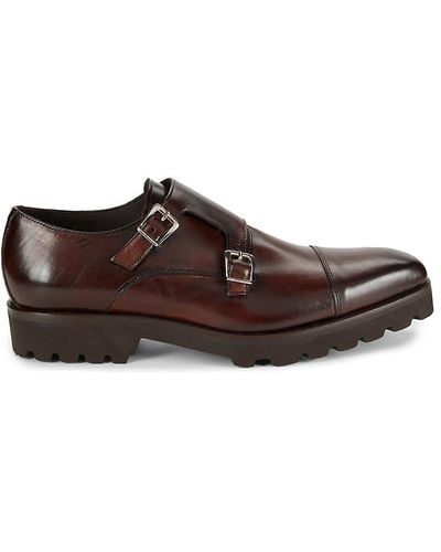 Saks Fifth Avenue Leather Double Monk Strap Shoes - Brown