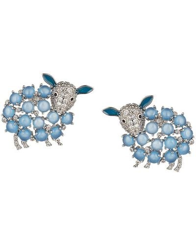 Eye Candy LA Lina Cubic Zirconia & Enamel Sheep Stud Earrings - Blue