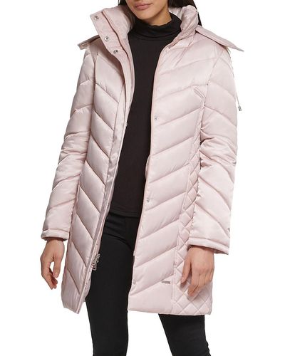 Kenneth Cole Quilted Faux Fur Hood Heavyweight Puffer Coat - Pink