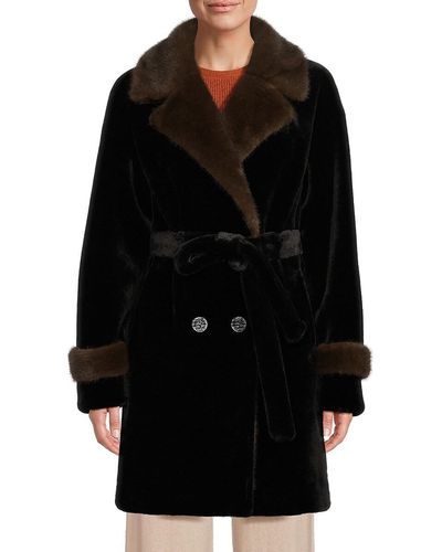 Belle Fare Eco Faux Fur Double Breasted Coat - Black