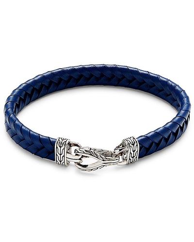 John Hardy Sterling Silver & Leather Braided Bracelet - Blue