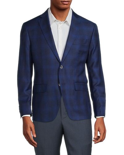 Saks Fifth Avenue Saks Fifth Avenue Modern Fit Plaid Wool Blend Sportcoat - Blue