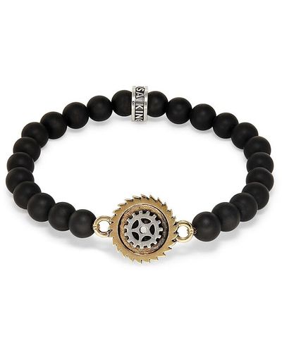 King Baby Studio Alloy Plated Sterling Silver & Onyx Saw Gears Beaded Bracelet - Black