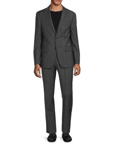 Tommy Hilfiger Plaid Wool Blend Suit - Black