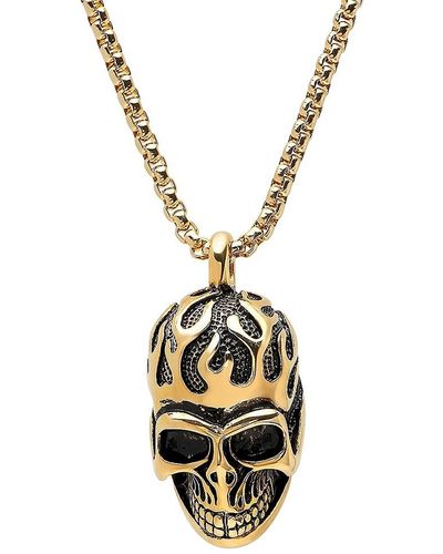 Anthony Jacobs 18k Plated Fire Skull Pendant Necklace - Metallic