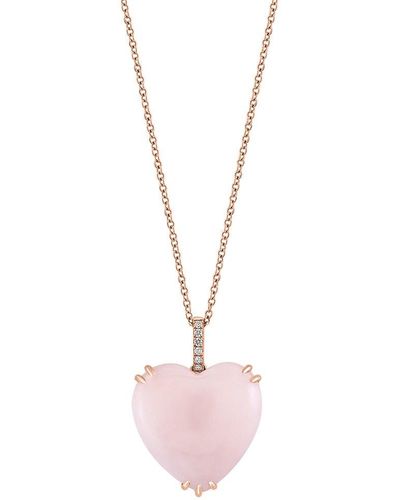 Effy 14k Rose Gold, Pink Opal & Diamond Heart Pendant Necklace