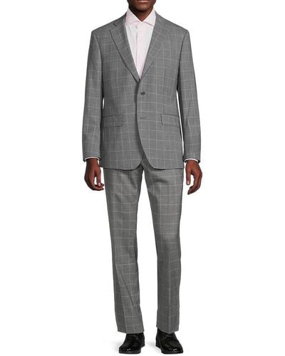 Saks Fifth Avenue Saks Fifth Avenue Modern Fit Windowpane Wool Suit - Grey