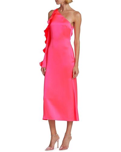 David Koma Ruffle One Shoulder Midi Dress - Pink