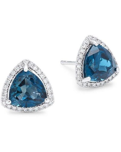 Effy 14k White Gold, London Blue Topaz & Diamond Stud Earrings