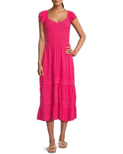 Greylin Shirred Midaxi A Line Dress - Pink