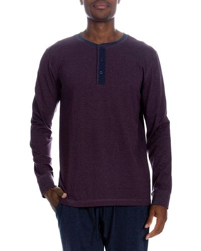 Unsimply Stitched Long Sleeve Henley T Shirt - Blue