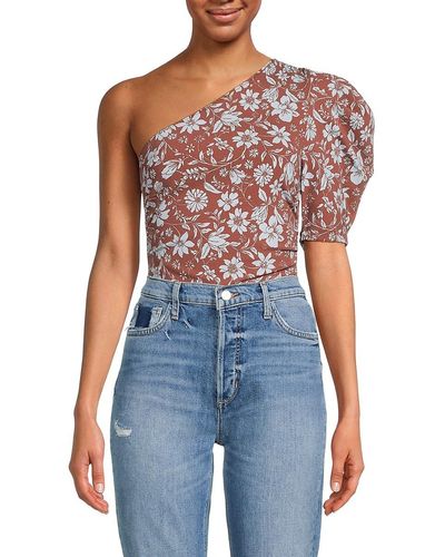 Free People Somethin' Bout You Floral Stretch Knit Bodysuit - Blue