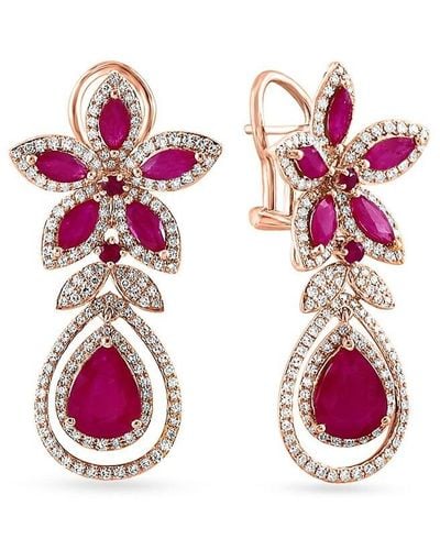 Effy 14k Rose Gold, Ruby & Diamond Drop Earrings - Pink