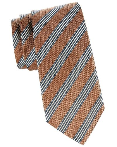 Canali Striped Silk Jacquard Tie - White