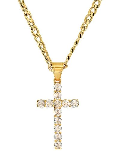 Anthony Jacobs 18K Goldplated, Stainless Steel & Simulated Diamonds Cross Pendant Necklace - Metallic