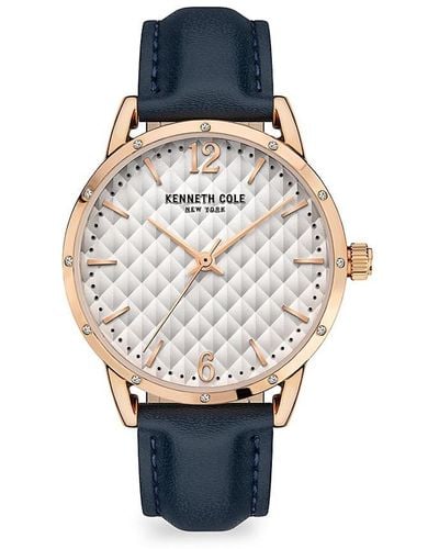 Kenneth Cole Classic 34mm Stainless Steel, Crystal & Leather Strap Analog Watch - Blue