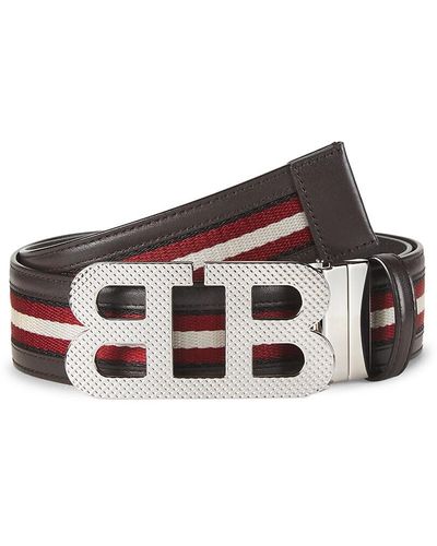 Bally Mirror Bb Stripe Leather Textile Belt - Black