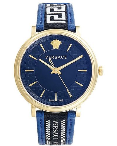 Versace 42Mm Stainless Steel & Leather Watch - Blue
