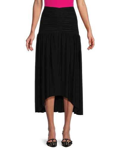 MISA Los Angles Dalida Ruched Asymmetric Midi Skirt - Black