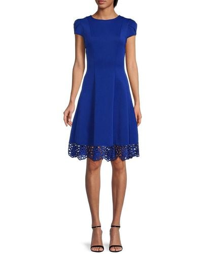 Donna Ricco Lace-trim A-line Dress - Blue