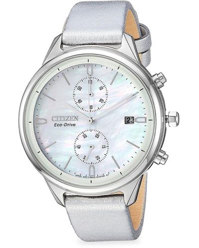 Citizen Eco-drive Stainless Steel & Leather-strap Chronograph Watch - Grey