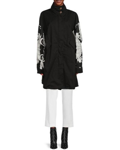 Versace Baroque Silk Blend Long Coat - Black
