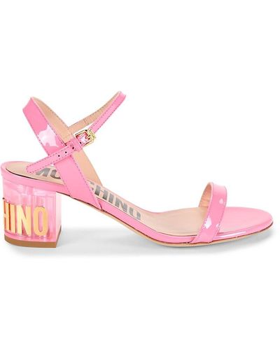 Moschino Logo Patent Leather Sandals - Pink