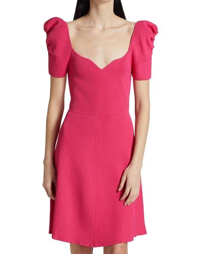 Carolina Herrera Shirred Puff-Sleeve Dress - Pink