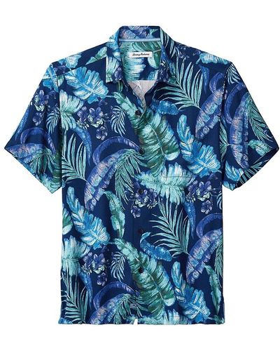 Tommy Bahama Summer Street Fronds Leaf Print Silk Shirt - Blue