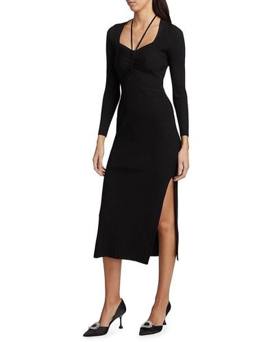 Ba&sh Edora Ribbed Side Slit Midi Dress - Black