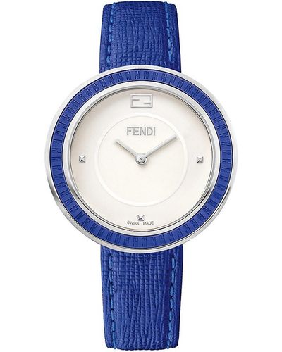 Fendi My Way Stainless Steel & Leather-strap Watch - Blue