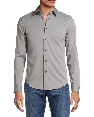 Theory Sylvain Cotton Long Sleeve Shirt - Grey