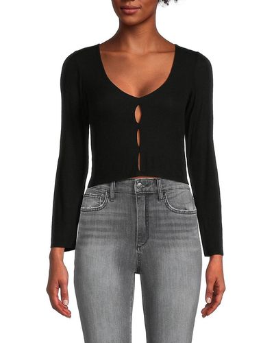Michael Lauren Ribbed Cut Out Cropped Top - Black