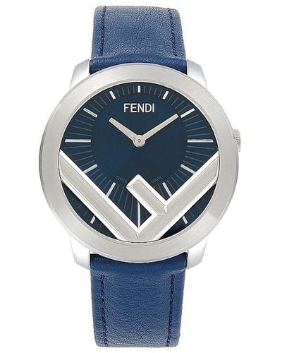 Fendi Run Away 44mm Stainless Steel & Leather Strap Watch - Blue
