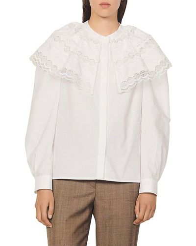 Sandro Lace Collar Poplin Shirt - White