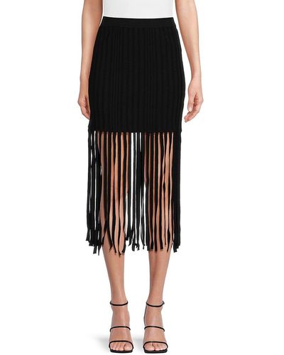 MILLY Ribbed Knit Fringe Mini Skirt - Black