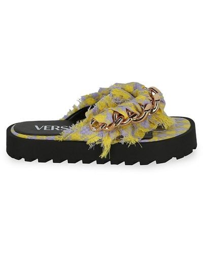 Versace Tweed Chain Platform Sandals - Green
