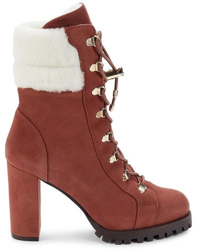 Stuart Weitzman Rockie Chill Block Heel Suede Booties - Red