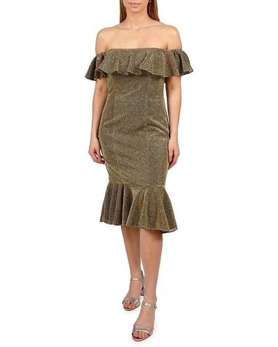 Rene Ruiz Off The Shoulder Glitter Cocktail Sheath Dress - Green