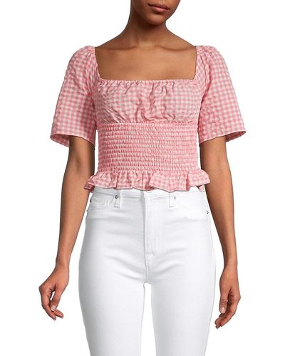 BCBGeneration Checked Smocked Cropped Top - Red