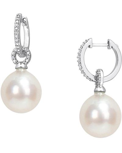 Saks Fifth Avenue Saks Fifth Avenue 14k , 12-12.5mm White South Sea Cultured Pearl & Diamond huggie Drop Earrings