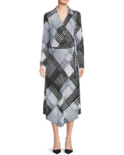 St. John Dkny 'Geometric Midi Wrap Dress - Grey